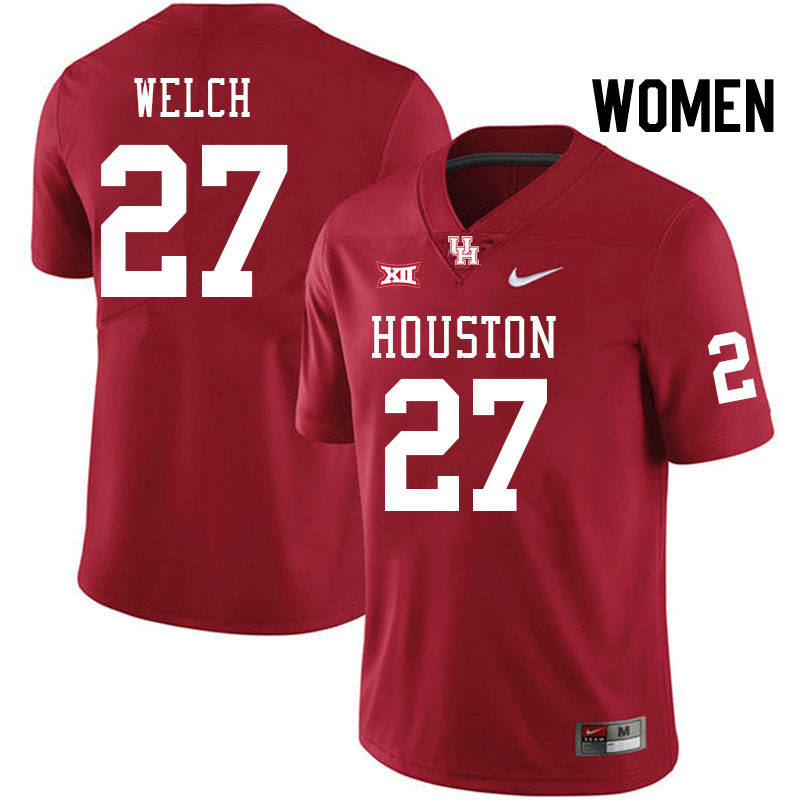 Women #27 Mike Welch Houston Cougars Big 12 XII College Football Jerseys Stitched-Red - Click Image to Close